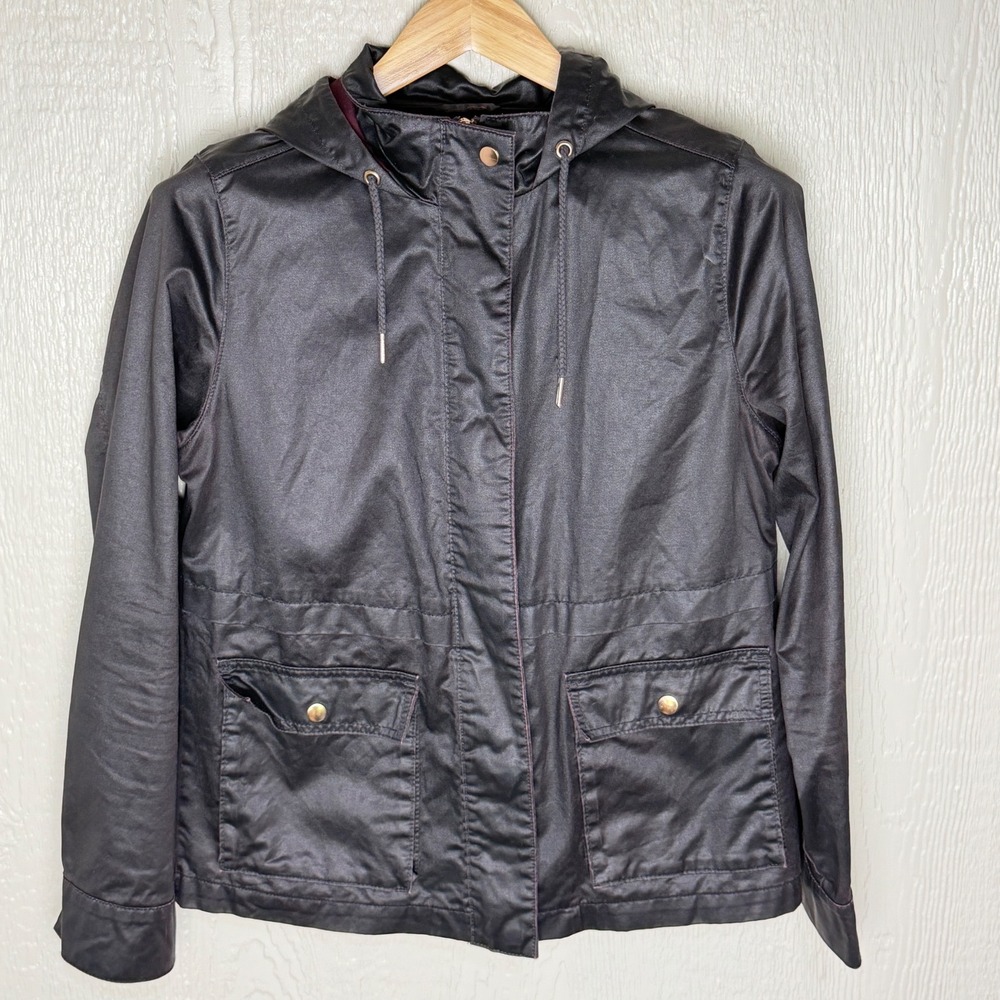 A New Day Black Coated Hooded Anorak Metallic Sheen Utility Jacket Medium